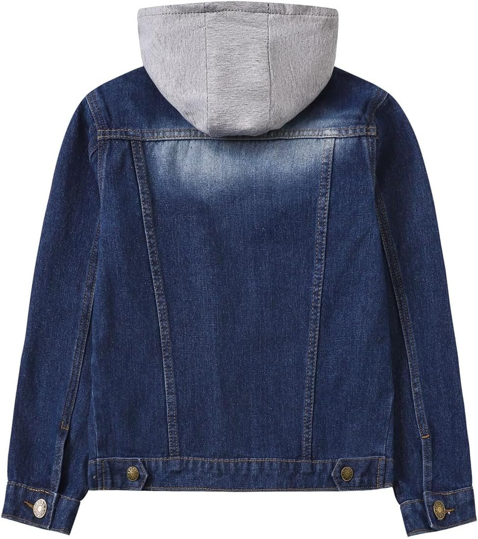 Boys Kids Hooded Denim Jacket Teens Jean Jacket with Hood - Image 2