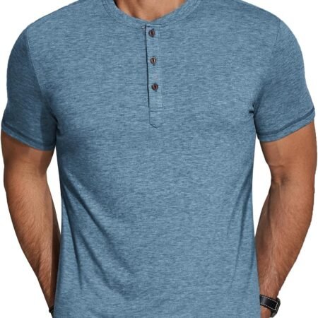 Men's Henley Shirts Short Sleeve Casual Basic Tee Summer Button Henley Soild T Shirts