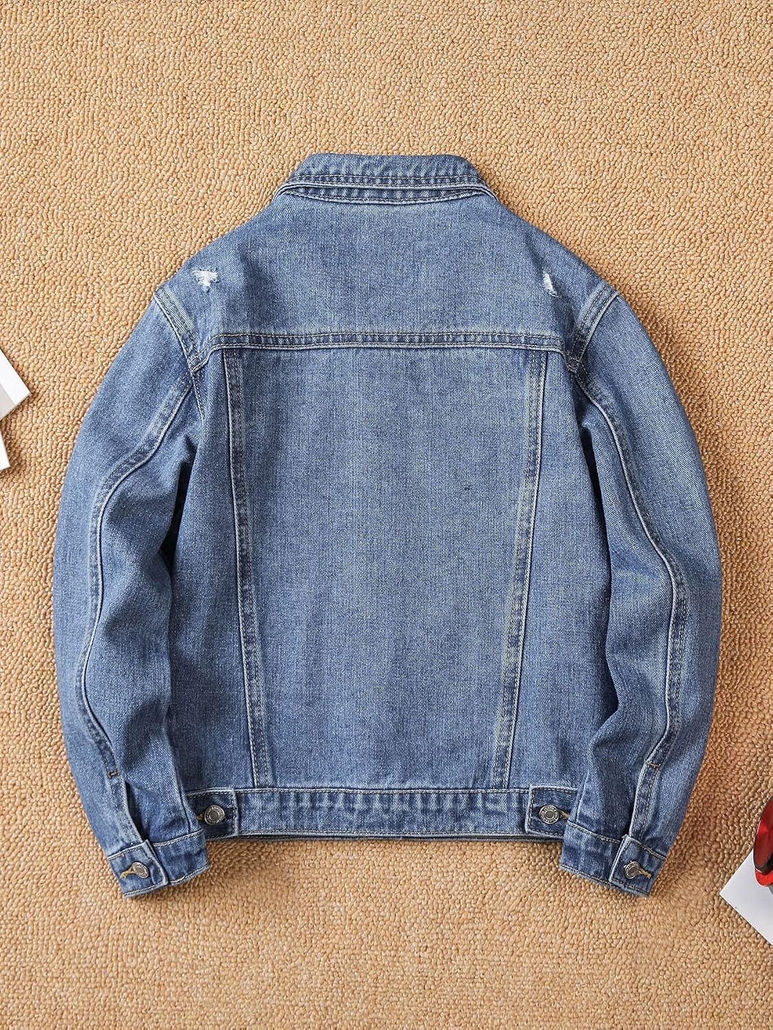 Boys Ripped Long Sleeve Button Front Denim Jacket Coat Outerwear - Image 2